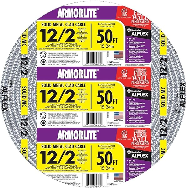 Buy Southwire 68580052 50-Foot 12-Gauge 2-Conductor MC Cable - Durable Aluminum Wiring Solution - Image 2