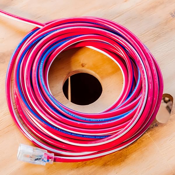 Southwire 50ft Heavy Duty Extension Cord - 12 Gauge, Outdoor, Lighted End, SJTW, Red/White/Blue - Durable Power Solution - Image 5