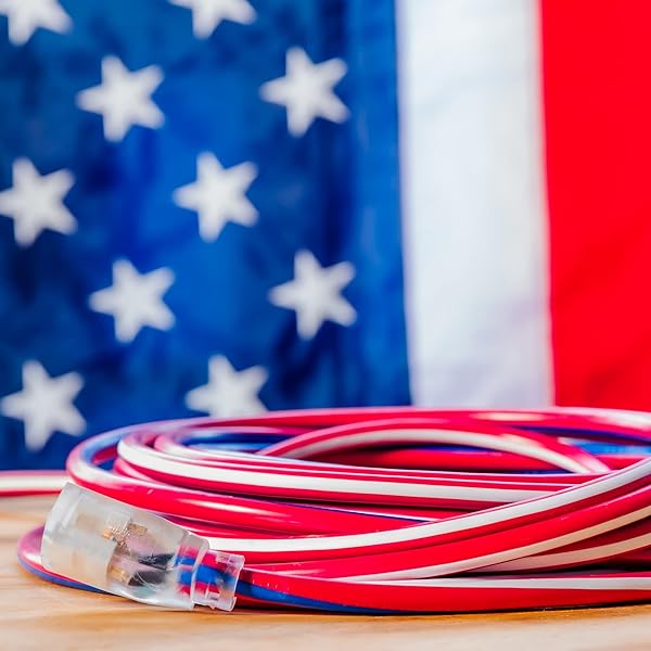Southwire 50ft Heavy Duty Extension Cord - 12 Gauge, Outdoor, Lighted End, SJTW, Red/White/Blue - Durable Power Solution - Image 6