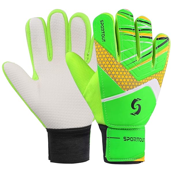 Sportout Kids Goalkeeper Gloves - Size 7, Non-Slip Latex, Double Wrist Protection for Ages 12-14 - Green Soccer Gloves