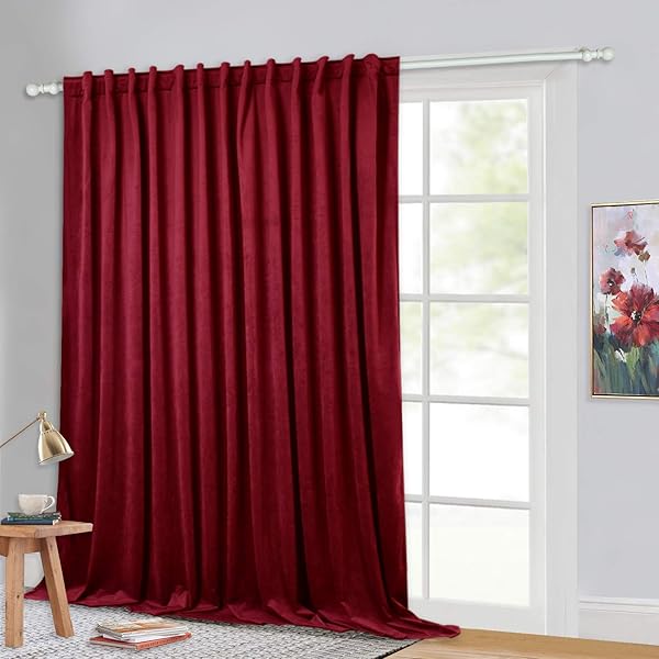 StangH Extra Wide Red Room Darkening Curtains 120 Inches Long Velvet Drapes for Window Decor and Holiday Backdrop 100 x 120 Inch Panel