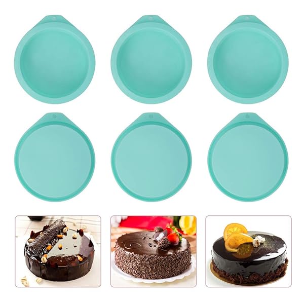 Staruby 6-Pack Silicone Cake Molds - 4 Inch Round Baking Pans for Rainbow Cakes & Coasters - Durable Green Silicone Set