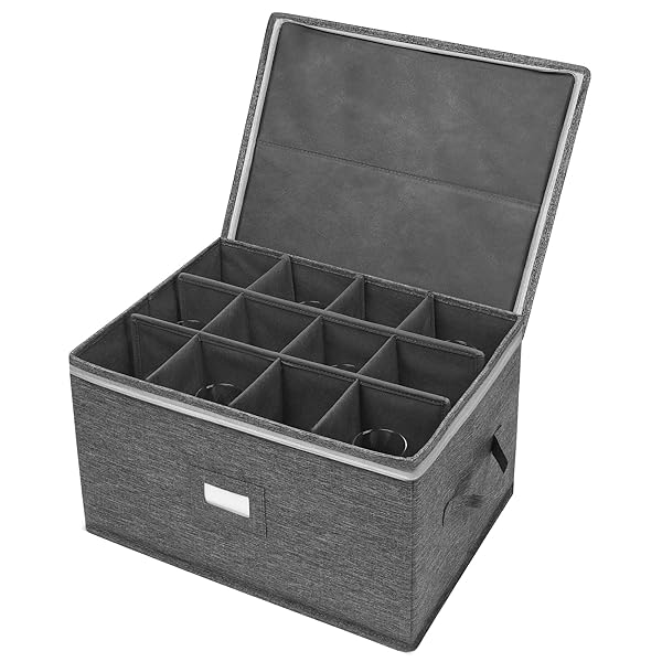 popoly Premium Stemware Storage Case for 12 Wine Glasses - Durable Hard Top & Sides, Perfect for Crystal & Glassware (Grey)