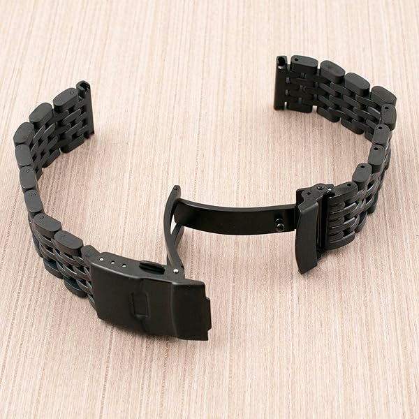 StrapHabit Beads of Rice Watch Bracelet Band Strap - Stainless Steel Vintage BOR 18mm 19mm 20mm 21mm 22mm 24mm (Black, 24mm) - Image 3