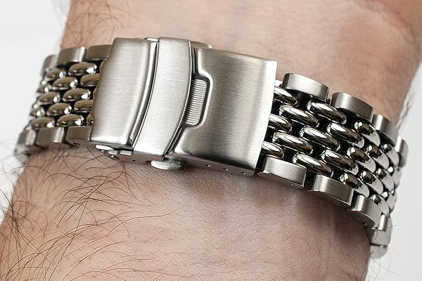 StrapHabit Beads of Rice Watch Bracelet Band Strap - Stainless Steel Vintage BOR 18mm 19mm 20mm 21mm 22mm 24mm (Black, 24mm) - Image 6