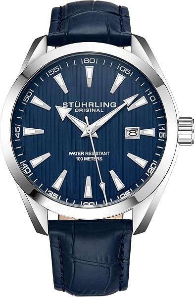 Stuhrling Original Men's Dress Watch: Elegant Analog Dial & Calfskin Leather Band