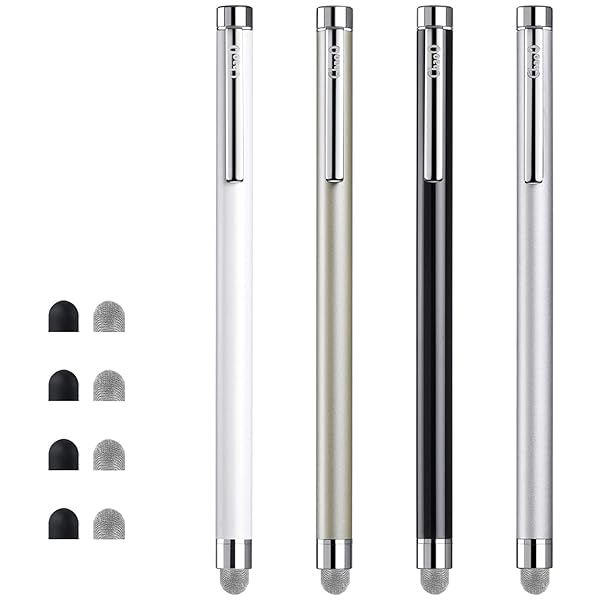 ChaoQ 4 Pcs Stylus Pens for Touch Screens - Replaceable Mesh & Rubber Tips in Silver, Black, White, Champagne