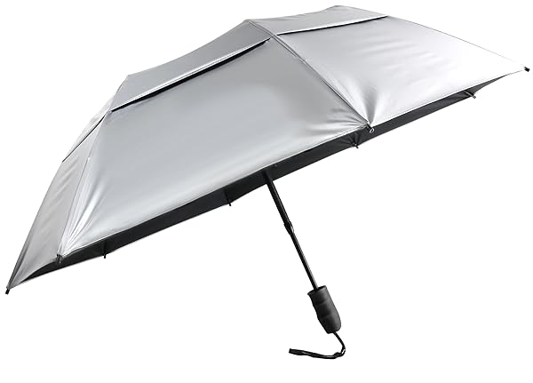 "SunTek 46" UV Protection Canopy Umbrella - Auto Open, Portable, Silver Coated, Fiberglass Shaft"