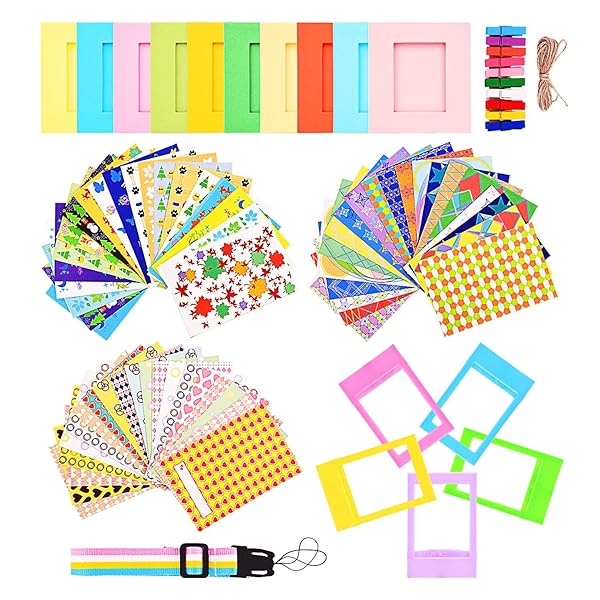 Sunmns Colorful Bundle Set for Fujifilm Instax Mini 12/11/9/8/90/70 - Film Stickers, Frames & Strap Included!