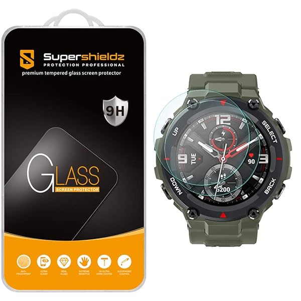 Supershieldz 2 Pack Tempered Glass Screen Protector for Amazfit T-Rex and T-Rex Pro Anti Scratch Bubble Free