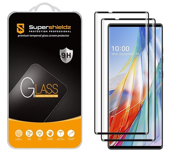 Supershieldz 2 Pack LG Wing Tempered Glass Screen Protector Full Cover 3D Curved Anti Scratch Bubble Free Black