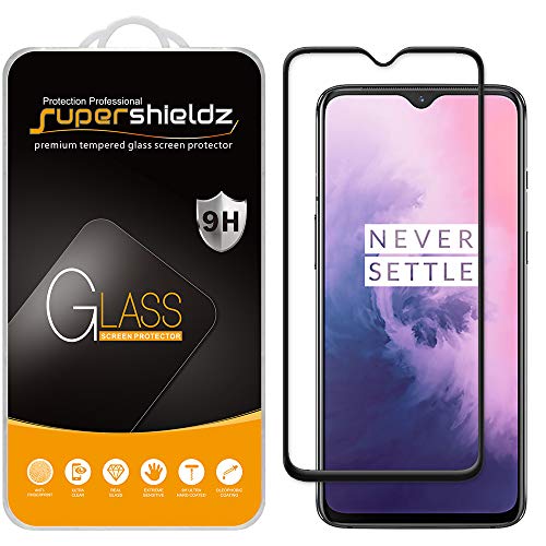Supershieldz 2 Pack Tempered Glass Screen Protector for OnePlus 7 Full Screen Coverage Anti Scratch Bubble Free Black