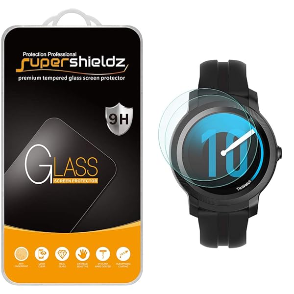 Supershieldz 2 Pack Tempered Glass Screen Protector for TicWatch E2 Anti Scratch Bubble Free 0.33mm Thickness
