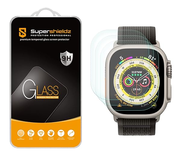 Supershieldz (3 Pack) Designed for Apple Watch Ultra 3 Ultra 2 Ultra (49mm) Tempered Glass Screen Protector, Anti Scratch, Bubble Free
