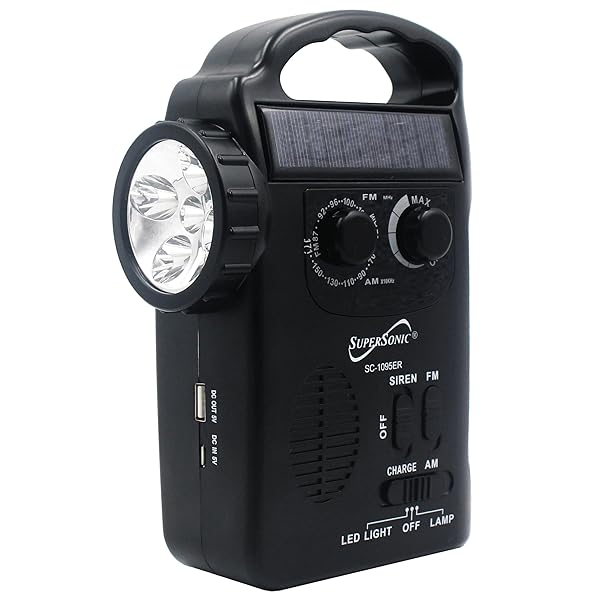 Supersonic Supersonic SC-1095ER: Ultimate Emergency Solar/Hand Crank Radio with Flashlight & Phone Charger