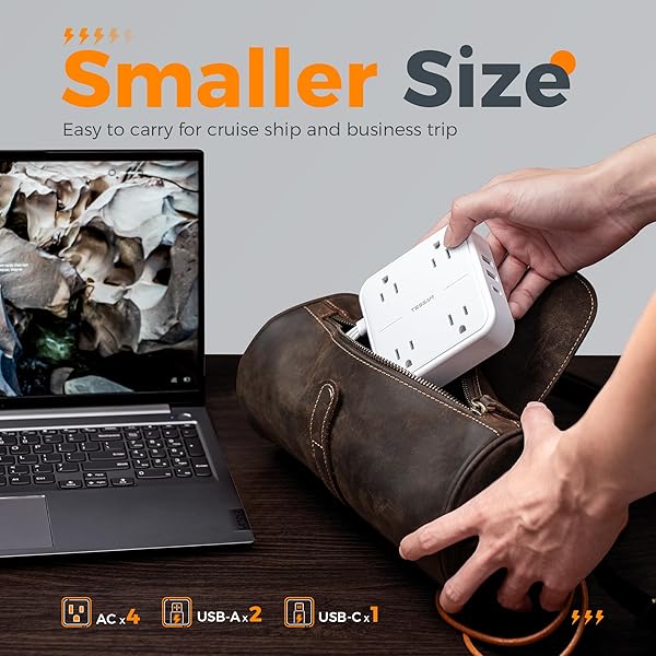 TESSAN 5FT Surge Protector Flat Extension Cord with 4 Outlets and 3 USB C Ports Ideal for Home Office and Dorm White - Image 5