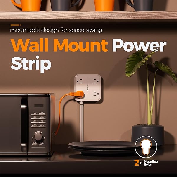 TESSAN 5FT Surge Protector Flat Extension Cord with 4 Outlets and 3 USB C Ports Ideal for Home Office and Dorm White - Image 8