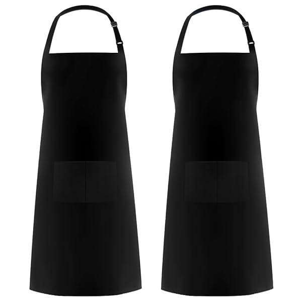 Buy Syntus 2 Pack Adjustable Bib Aprons - Waterdrop Resistant with 2 Pockets for Men & Women Chefs - Black Kitchen Aprons