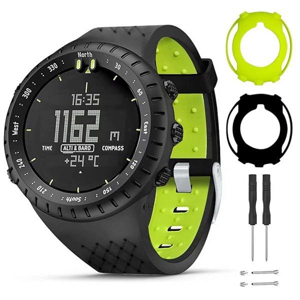 Buy T-BLUER Silicone Watch Band & Full Cover Case for Suunto Core - Black Green Replacement Strap - Image 2