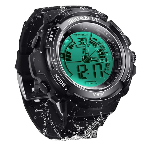 TEKMAGIC 10 ATM Digital Diving Watch: 100m Waterproof, Luminous LCD, Stopwatch & Alarm for Sports