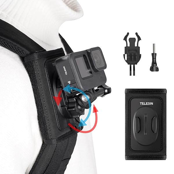 TELESIN 360 Backpack Mount for GoPro & Insta360 - Quick Release Clip Holder for Action Cameras