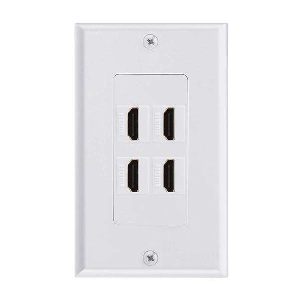 TENINYU 4-Port HDMI Wall Plate: 4K 60Hz HDR, 3D Ethernet Coupler for Projectors & Home Theaters