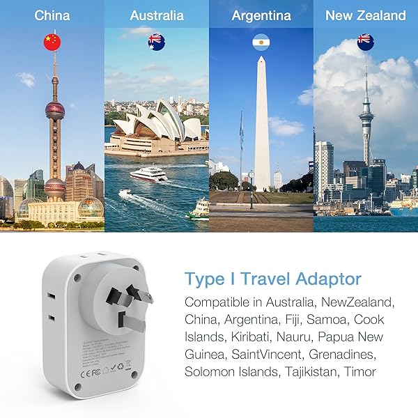 TESSAN Australia Power Plug Adapter, US to New Zealand Power Adapter with 4 American Outlets 3 USB Charger, Type I Travel Adaptor for USA to - Image 4