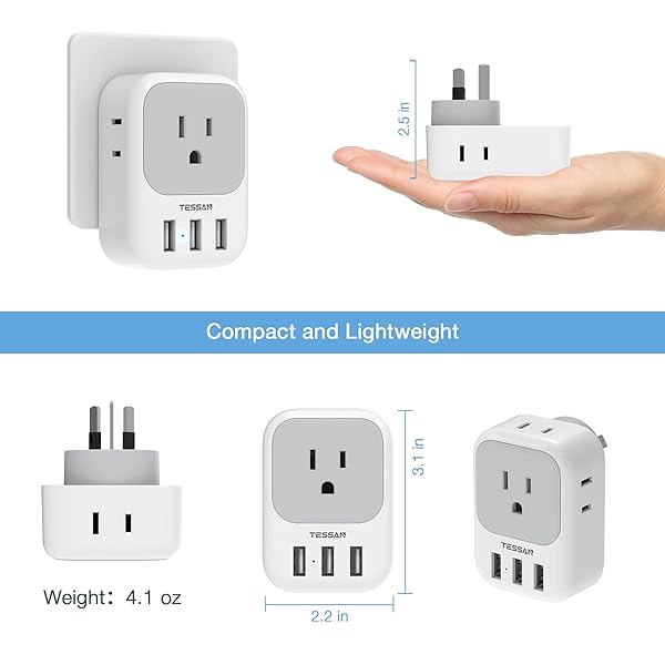 TESSAN Australia Power Plug Adapter, US to New Zealand Power Adapter with 4 American Outlets 3 USB Charger, Type I Travel Adaptor for USA to - Image 6