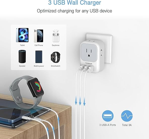 TESSAN Brazil Power Adapter, 7 in 1 US to Brazil Adapter Plug with 3 USB Ports (2 USB C) 4 American Outlets, Type N Travel Adaptor for USA to - Image 6