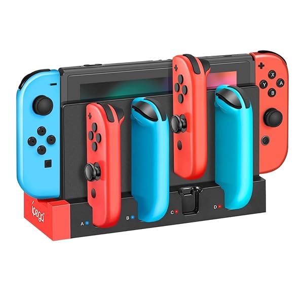 TNP Products Buy TNP Switch Joycon Charging Dock - 4 Joy-Con Holder with LED Indicator for Nintendo Switch & OLED (Black/Red)