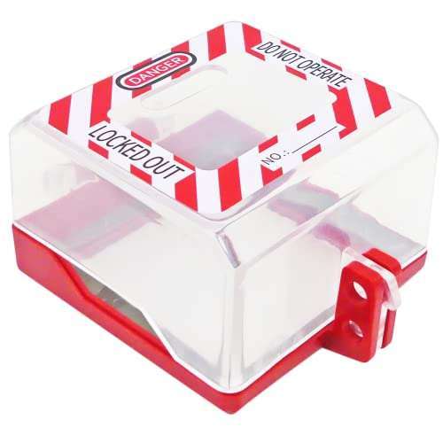 TRADESAFE "TRADESAFE Emergency Stop Button Cover Lockout - Transparent Push Button Switch Protection, 2-7/8" x 2-7/8" Size"