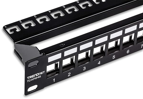 TRENDnet 24-Port Patch Panel: 1U Rackmount, EMI/RFI Shielded, Compatible with Cat6A Jacks - Black TC-KP24S