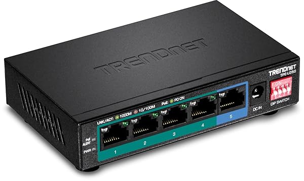TRENDnet TRENDnet 5-Port Gigabit PoE+ Switch TPE-LG50: Extend PoE+ 200m, 4 Ports, Lifetime Protection
