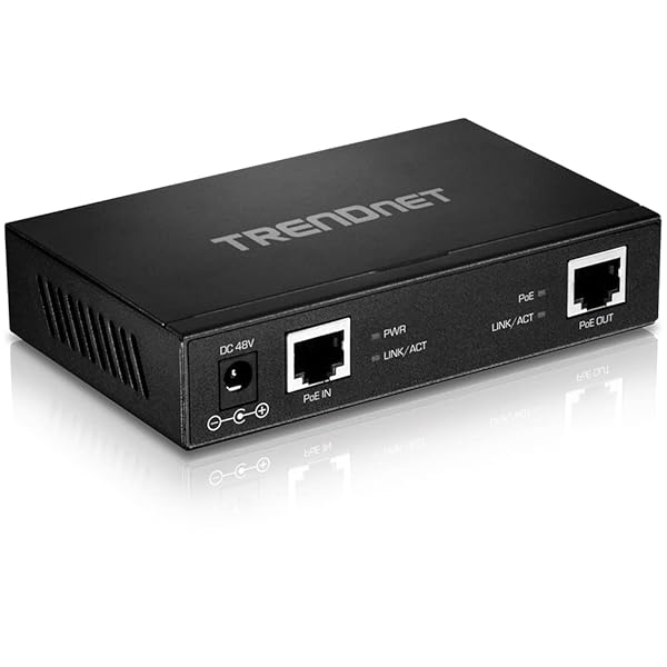 TRENDnet Gigabit PoE Plus Repeater Amplifier TPE E110 Extends Network Distance Up to 200m with 1 Gigabit PoE In and Out Port