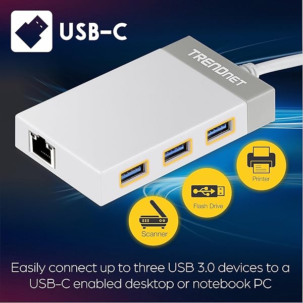 TRENDnet USB C to Ethernet Adapter TUC-ETGH3: Compact Hub with 3 USB 3.0 Ports & Gigabit Ethernet for Windows & Mac - Image 5
