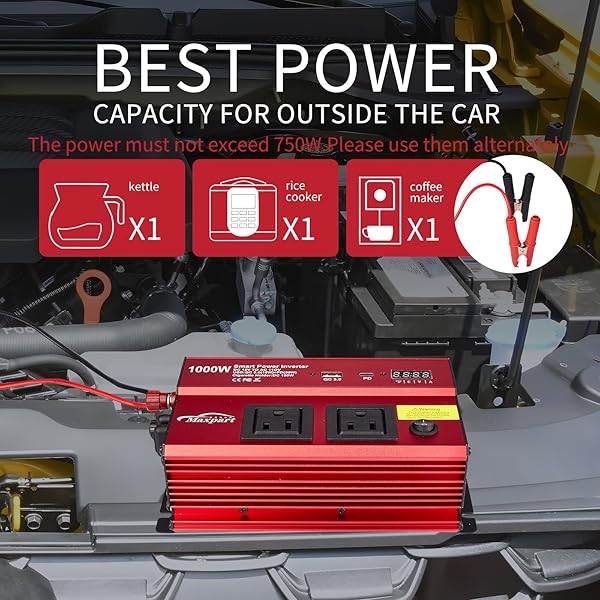 TWING 1000W Car Inverter 12V DC to 110V with Dual AC Outlets and USB Type-C for Vehicles - Image 4