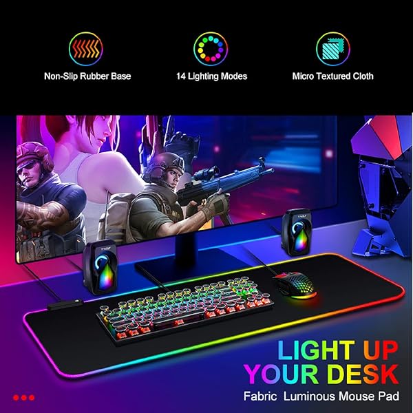 TalkWorks Extra Large RGB Gaming Mousepad - 14 Lighting Modes, Non-Slip Base, 12x31.5 Inches, Perfect for Gamers! - Image 3