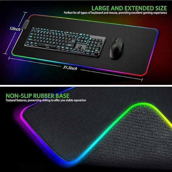 TalkWorks Extra Large RGB Gaming Mousepad - 14 Lighting Modes, Non-Slip Base, 12x31.5 Inches, Perfect for Gamers! - Image 5