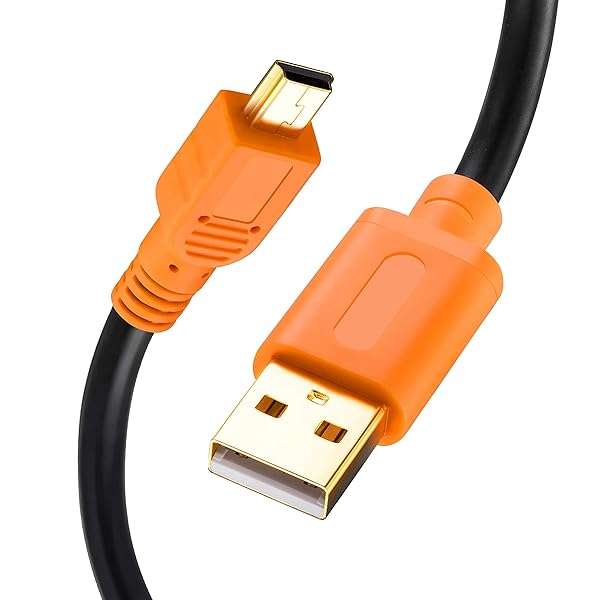 Tan QY 25Ft Mini USB Cable - USB 2.0 Type A to Mini B for GoPro, Cell Phones, Cameras & More (Orange)