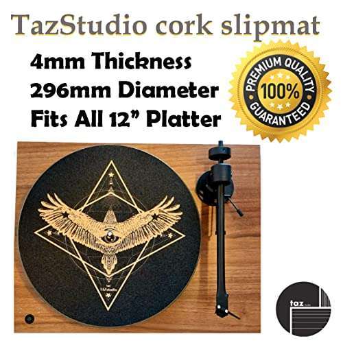 Enhance Sound with TazStudio Premium 4mm Cork Turntable Mat - Psychedelic Eagle Design for Vinyl LPs - Image 5