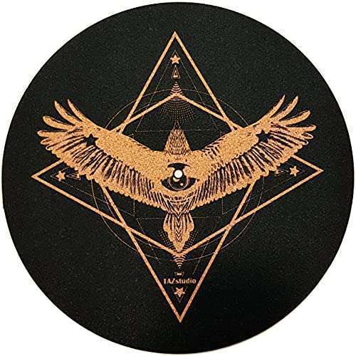 Enhance Sound with TazStudio Premium 4mm Cork Turntable Mat - Psychedelic Eagle Design for Vinyl LPs - Image 2