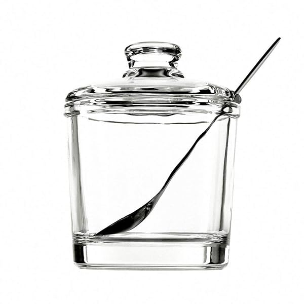 Classic Clear Glass Sugar Bowl with Lid & Spoon - Perfect Condiment Storage for Kitchen