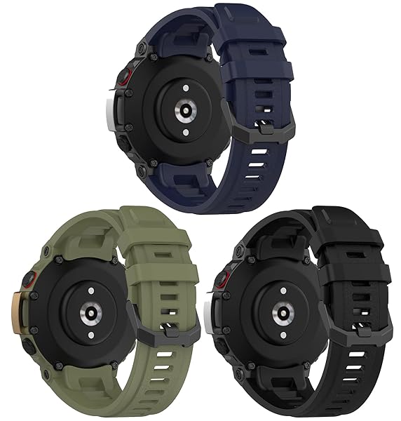 TenCloud 3Pack Soft Silicone Sport Band Compatible with Amazfit T-Rex 2 Smart Watch for Men (Black+Nave+Green)
