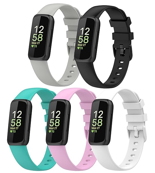 TenCloud 5-Pack Watch Bands Intended for Fitbit Inspire 3 Watch Bands Silicone Straps Accessories Intended for Fitbit Inspire 3 (5B)