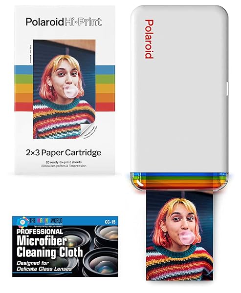 Polaroid Polaroid Hi-Print Bluetooth Pocket Photo Printer 2x3 with 20 Sheets Paper Cartridge and Microfiber Cloth