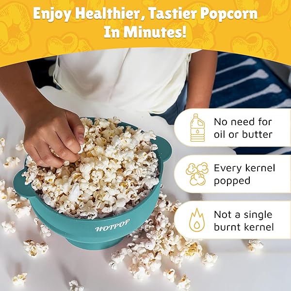 The Original Popco Silicone Microwave Popcorn Popper with Handles Collapsible Bowls Dishwasher Safe Available in 15 Colors Aqua - Image 3