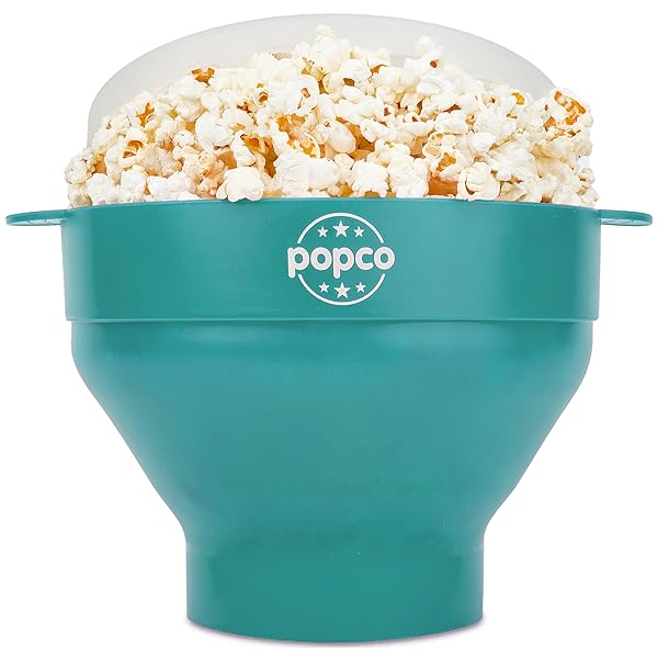 The Original Popco Silicone Microwave Popcorn Popper with Handles Collapsible Bowls Dishwasher Safe Available in 15 Colors Aqua - Image 2