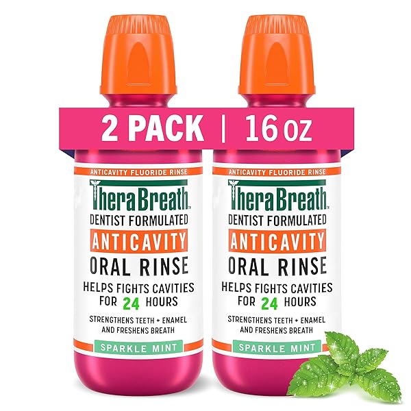 TheraBreath Anticavity Fluoride Mouthwash 2-Pack - Sparkle Mint, Dentist-Approved, 16 Fl Oz for Fresh Breath & Oral Health