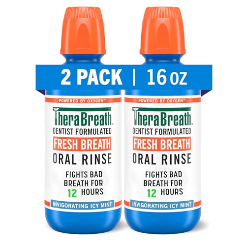 TheraBreath Fresh Breath Mouthwash Icy Mint - Alcohol-Free, 16 Fl Oz (Pack of 2) for Long-Lasting Freshness
