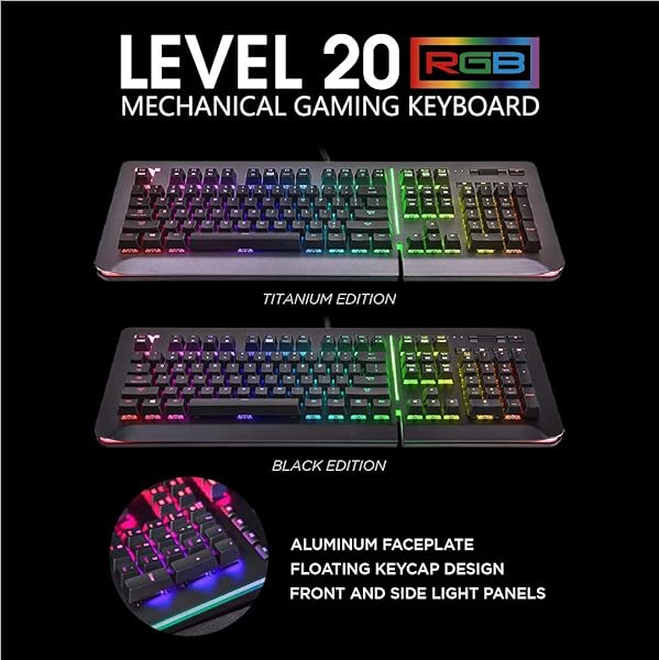 Thermaltake Level 20 RGB Titanium Gaming Keyboard: Cherry MX Silver, 16.8M Colors, Alexa & Razer Chroma Compatible - Image 3